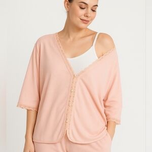 Victoria's Secret Gold Label Shirt Womens Sz M Pink Button Front VNTG 3/4 Sleeve